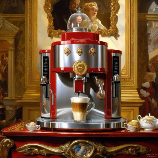 Prompt: A holy coffee machine

, a stunning Donato Giancola's masterpiece in <mymodel> barroque rococo artstyle by Anders Zorn and Joseph Christian Leyendecker

, neat and clear tangents full of negative space 

, a dramatic lighting with detailed shadows and highlights enhancing depth of perspective and 3D volumetric drawing

, a  vibrant and colorful high quality digital  painting in HDR