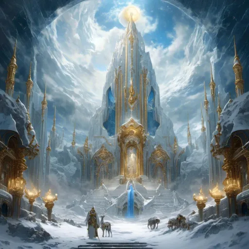 Prompt: A <mymodel> a concept environment art landscape 

of a gloomy and somber snowy thundra 

with a lustrous towering divine monolith ark made of white and blue marble full of golden ornaments 

with it's reflections shedding flaring volumetric light shafts throughout the darkness of a threatening sinister artic wasteland engulfed by a snowstorm

, a stunning Alphonse  Mucha masterpiece in vintage art deco brutalism artstyle by Anders Zorn and Joseph Christian Leyendecker 

, neat and clear tangents full of negative space 

, ominous dramatic lighting with macabre somber shadows and highlights enhancing depth of perspective and 3D volumetric drawing

, colorful vibrant painting in HDR with shiny shimmering reflections and intricate detailed ambient occlusion