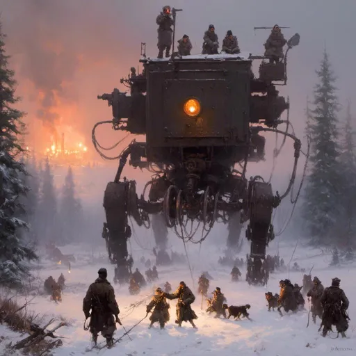 Prompt: An ominous and gloomy 

mecanical monolith

in the middle of 
a doomed snowy thundra 

full of scattered hoses 
and lamps glowing in the darkness 

, a stunning Jakub Rozalski's masterpiece in <mymodel> sci-fi retro-futuristic  dieselpink artstyle by Anders Zorn and Joseph Christian Leyendecker

, neat and clear tangents full of negative space 

, a dramatic lighting with detailed shadows and highlights enhancing depth of perspective and 3D volumetric drawing

, a  vibrant and colorful high quality digital  painting in HDR