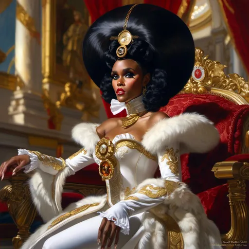 Prompt: A beautiful close-up portrait 

of the lustful Janelle Monae 

dressed  as a  queen


, a stunning Donato Giancola's masterpiece in <mymodel> barroque rococo artstyle by Anders Zorn and Joseph Christian Leyendecker

, neat and clear tangents full of negative space 

, a dramatic lighting with detailed shadows and highlights enhancing depth of perspective and 3D volumetric drawing

, a  vibrant and colorful high quality digital  painting in HDR