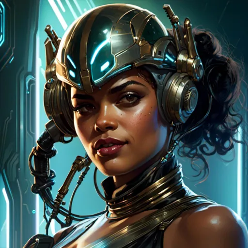 Prompt: A <mymodel> portrait artwork of the threatening  sinister
Tessa Thompson

as a gloomy alien warframe pin-up

, a stunning Alphonse Mucha's masterpiece in  sci-fi retro-futuristic art deco artstyle by Anders Zorn and Joseph Christian Leyendecker

, neat and clear tangents full of negative space 

, ominous dramatic lighting with detailed shadows and highlights enhancing depth of perspective and 3D volumetric drawing

, a  vibrant and colorful high quality digital  painting in HDR