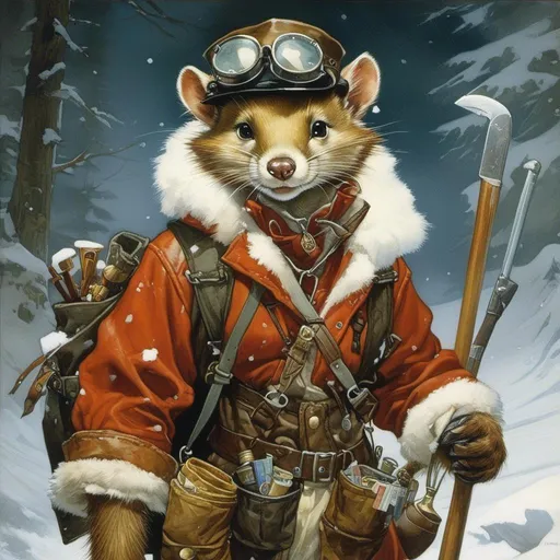 Prompt: A medieval anthropomorphic  

Weasel

tinkerer artificer

wearing an artic explorer outfit  with adventuring gear full of pockets and harness holster belts

in the middle  of a  snowstorm

, a stunning Alphonse Mucha's masterpiece in <mymodel> fantasy  artstyle by Anders Zorn and Joseph Christian Leyendecker

, neat and clear tangents full of negative space 

, a dramatic lighting with detailed shadows and highlights enhancing depth of perspective and 3D volumetric drawing

, a  vibrant and colorful high quality digital  painting in HDR