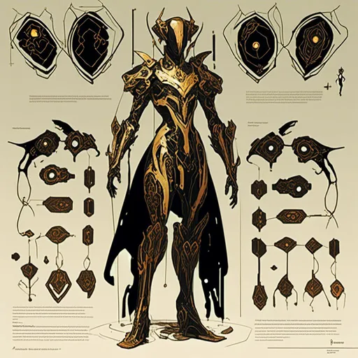 Prompt: A  <mymodel>  
turnaround reference sheet for the concept  character design of 

an ominous and  gloomy  warframe cyborg 

full of carved circuit board lanes glowing  in the  darkness 

, a stunning Alphonse  Mucha's masterpiece by Victo Ngai and Aaron Horkey

, a dramatic lighting with detailed shadows and highlights enhancing depth of perspective and 3D volumetric drawing

, a  vibrant and colorful high quality digital  painting in HDR