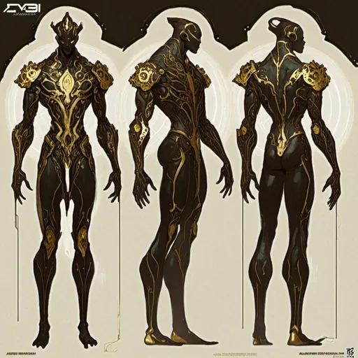 Prompt: A  <mymodel>  
turnaround reference sheet for the concept  character design of 

an ominous and  gloomy  warframe cyborg 

full of carved circuit board lanes glowing  in the  darkness 

, a stunning Donato Giancola's masterpiece by Alphonse Mucha and Victo Ngai

, a dramatic lighting with detailed shadows and highlights enhancing depth of perspective and 3D volumetric drawing

, a  vibrant and colorful high quality digital  painting in HDR