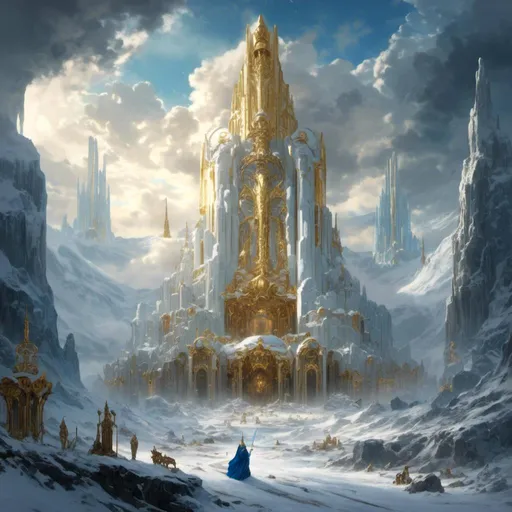 Prompt: A <mymodel> a concept environment art landscape 

of a gloomy and somber snowy thundra 

with a lustrous towering divine monolith ark made of white and blue marble full of golden ornaments 

with it's reflections shedding flaring volumetric light shafts throughout the darkness of a threatening sinister artic wasteland engulfed by a snowstorm

, a stunning Alphonse  Mucha masterpiece in vintage art deco brutalism artstyle by Anders Zorn and Joseph Christian Leyendecker 

, neat and clear tangents full of negative space 

, ominous dramatic lighting with macabre somber shadows and highlights enhancing depth of perspective and 3D volumetric drawing

, colorful vibrant painting in HDR with shiny shimmering reflections and intricate detailed ambient occlusion