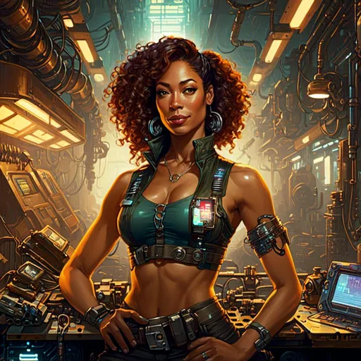 Prompt: A <mymodel> portrait artwork of 
Gina Torres

as a muscly stompunk mechanic pin-up 

in the middle of a gloomy jukyard 

full of multicolored circuit board patterns  glowing in the  darkness 


, a stunning Alphonse Mucha's masterpiece in  sci-fi retro-futuristic art deco artstyle by Anders Zorn and Joseph Christian Leyendecker

, neat and clear tangents full of negative space 

, ominous dramatic lighting with detailed shadows and highlights enhancing depth of perspective and 3D volumetric drawing

, a  vibrant and colorful high quality digital  painting in HDR