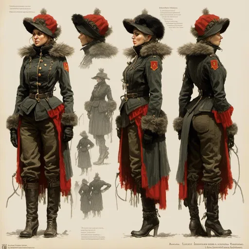 Prompt: A <mymodel> turnaround reference sheet for the concept character design of 

an ominous and gloomy female  cossack  soldier


, a stunning Alphonse Mucha's masterpiece by Anders Zorn and  Joseph Christian Leyendecker

, dramatic lighting  with detailed shadows and highlights increasing depth of perspective and 3D volumetric drawing 