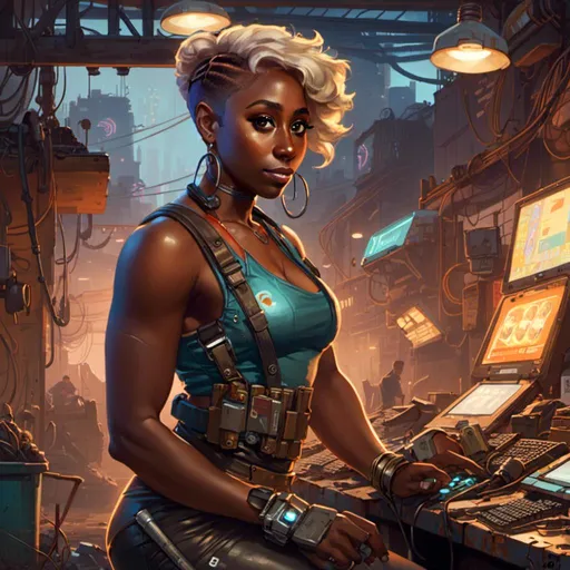 Prompt: A <mymodel> portrait artwork of 
Cynthia Erivo

as a nerdy and muscly atompunk mechanic pin-up 

in the middle of a gloomy jukyard scrapyard 

full of multicolored neon circuitry glowing in the   darkness

, a stunning Alphonse Mucha's masterpiece in  sci-fi retro-futuristic art deco artstyle by Anders Zorn and Joseph Christian Leyendecker

, neat and clear tangents full of negative space 

, ominous dramatic lighting with detailed shadows and highlights enhancing depth of perspective and 3D volumetric drawing

, a  vibrant and colorful high quality digital  painting in HDR