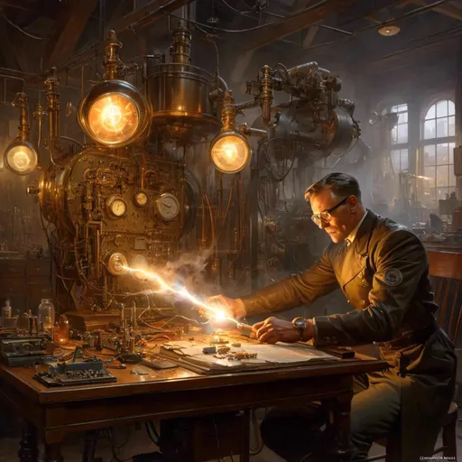 Prompt: The <mymodel> concept art

of an artificer's vintage dieselpunk power fist full of attached fuses with arcing lightnings and glass gauge  meters on the desk of a gloomy inventions workshop 


, a stunning Donato Giancola masterpiece in retro-futuristic dieselpunk artstyle by Anders Zorn and Joseph Christian Leyendecker 

, neat and clear tangents full of negative space 

, ominous dramatic lighting with macabre somber shadows and highlights enhancing depth of perspective and 3D volumetric drawing

, colorful vibrant painting in HDR with shiny shimmering reflections and intricate detailed ambient occlusion