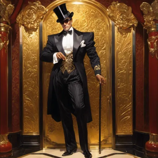 Prompt: A <mymodel> concept character design reference sheet of a 
luxurious vintage art deco spanish socialite gentleman with  a  wide muscly perfect body shape leaning on an expensive adorned cane

, a stunning Donato Giancola masterpiece in brutal vintage art deco artstyle by Anders Zorn and Joseph Christian Leyendecker 

, neat and clear tangents full of negative space 

, ominous dramatic lighting with detailed shadows and highlights enhancing depth of perspective and 3D volumetric drawing

, colorful vibrant painting in HDR with shiny shimmering reflections