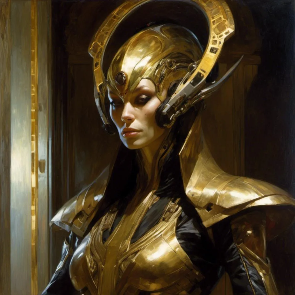 Prompt: An ominous  and gloomy  <mymodel> portrait of an  alien 
 warframe glowing in the darkness

, a  stunning Peter Gric's masterpiece by Anders  Zorn and Joseph Christian Leyendecker 

, neat and clear  tangents  full of negative space