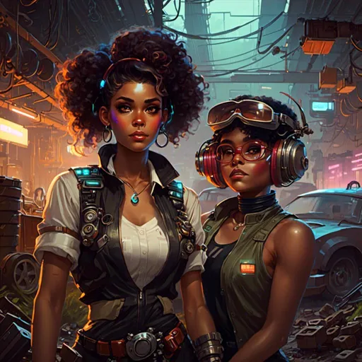 Prompt: A <mymodel> portrait artwork
, A nerdy and muscly mechanic 
, atompunk  pin-up 
, looking like Zendaya and Janelle Monae
, in a gloomy jukyard scrapyard 
, full of multicolored neon circuitry glowing in the   darkness

, a stunning Alphonse Mucha's masterpiece in  sci-fi retro-futuristic art deco artstyle by Anders Zorn and Joseph Christian Leyendecker

, neat and clear tangents full of negative space 

, ominous dramatic lighting with detailed shadows and highlights enhancing depth of perspective and 3D volumetric drawing

, a  vibrant and colorful high quality digital  painting in HDR