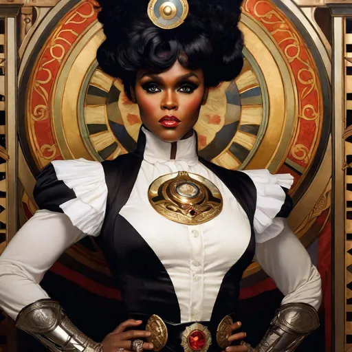 Prompt: A beautiful close-up portrait 

of the curvy and lustful Janelle Monae 

dressed  as a  ominous fierceful valkyrie


, a stunning Alphonse Mucha's masterpiece in <mymodel> barroque rococo artstyle by Anders Zorn and Joseph Christian Leyendecker

, neat and clear tangents full of negative space 

, a dramatic lighting with detailed shadows and highlights enhancing depth of perspective and 3D volumetric drawing

, a  vibrant and colorful high quality digital  painting in HDR