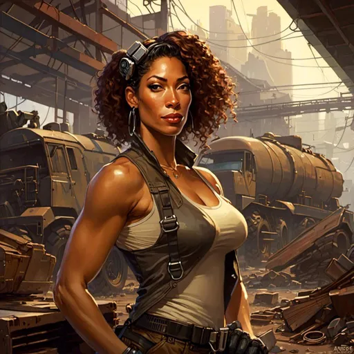 Prompt: A <mymodel> portrait artwork of 
Gina Torres

as a muscly stompunk mechanic pin-up 

in the middle of a gloomy jukyard scrapyard

, a stunning Alphonse Mucha's masterpiece in  sci-fi retro-futuristic art deco artstyle by Anders Zorn and Joseph Christian Leyendecker

, neat and clear tangents full of negative space 

, ominous dramatic lighting with detailed shadows and highlights enhancing depth of perspective and 3D volumetric drawing

, a  vibrant and colorful high quality digital  painting in HDR