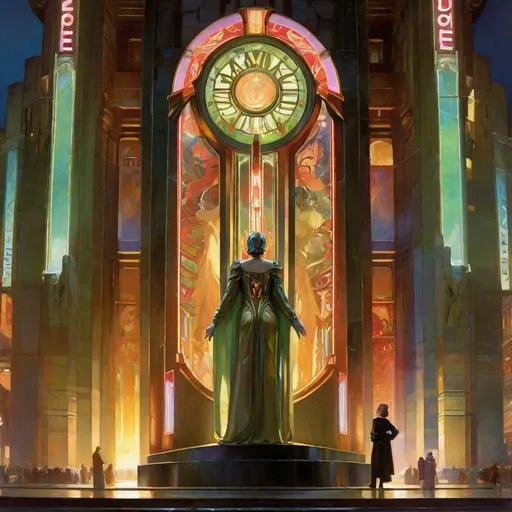 Prompt: An ominous and gloomy 

monolith 

full of multicolored neon circuitry glowing in the darkness 

of a doomed plaza 

, a stunning Alphonse Mucha's masterpiece in <mymodel> sci-fi retro-futuristic  art deco artstyle by Anders Zorn and Joseph Christian Leyendecker

, neat and clear tangents full of negative space 

, a dramatic lighting with detailed shadows and highlights enhancing depth of perspective and 3D volumetric drawing

, a  vibrant and colorful high quality digital  painting in HDR