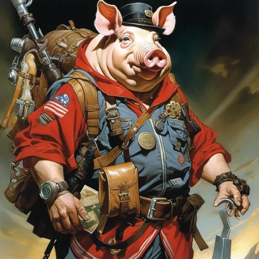 Prompt: An anthropomorphic  pig 

wearing a explorer outfit  with adventuring gear full of pockets and harness holster belts

, a stunning Donato Giancola's masterpiece in <mymodel> sci-fi retro-futuristic  art deco artstyle by Anders Zorn and Joseph Christian Leyendecker

, neat and clear tangents full of negative space 

, a dramatic lighting with detailed shadows and highlights enhancing depth of perspective and 3D volumetric drawing

, a  vibrant and colorful high quality digital  painting in HDR