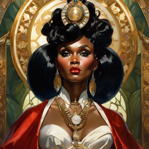 Prompt: A beautiful close-up portrait 

of the curvy and lustful Janelle Monae 

as an  ominous fierceful holy priestess 

, a stunning Alphonse Mucha's masterpiece in <mymodel> barroque rococo artstyle by Anders Zorn and Joseph Christian Leyendecker

, neat and clear tangents full of negative space 

, a dramatic lighting with detailed shadows and highlights enhancing depth of perspective and 3D volumetric drawing

, a  vibrant and colorful high quality digital  painting in HDR