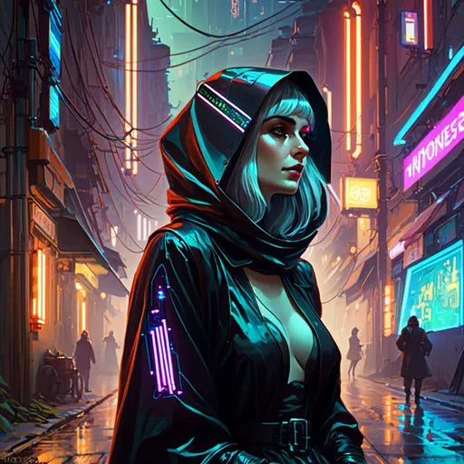 Prompt: A <mymodel> landscape artwork of a witch hunter nun 

 in the middle  
of a gloomy alley

full of multicolored neon circuit board patterns glowing in the darkness

, a stunning Alphonse Mucha's masterpiece in  sci-fi retro-futuristic art deco artstyle by Anders Zorn and Joseph Christian Leyendecker

, neat and clear tangents full of negative space 

, ominous dramatic lighting with detailed shadows and highlights enhancing depth of perspective and 3D volumetric drawing

, a  vibrant and colorful high quality digital  painting in HDR