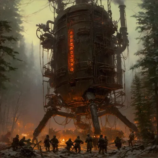 Prompt: An ominous and gloomy 

towering mechanical monolith

glowing in the darkness 

of a doomed jungle
full of hoses and cables

, a stunning Donato Giancola's masterpiece in <mymodel> sci-fi retro-futuristic  art deco artstyle by Anders Zorn and Joseph Christian Leyendecker

, neat and clear tangents full of negative space 

, a dramatic lighting with detailed shadows and highlights enhancing depth of perspective and 3D volumetric drawing

, a  vibrant and colorful high quality digital  painting in HDR