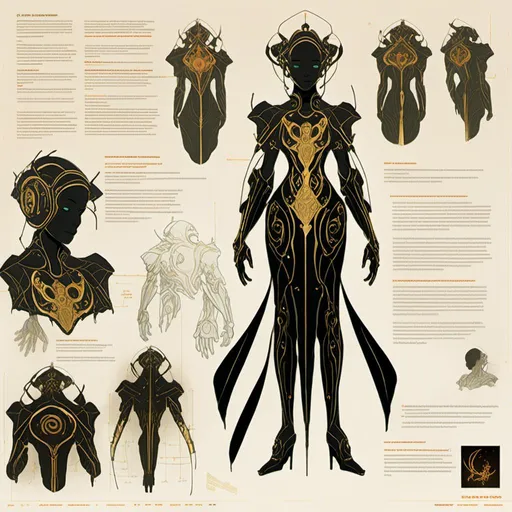 Prompt: A  <mymodel>  
turnaround reference sheet for the concept  character design of 

an ominous and  gloomy  warframe cyborg 

full of carved circuit board lanes glowing  in the  darkness 

, a stunning Alphonse  Mucha's masterpiece by Victo Ngai and Aaron Horkey

, a dramatic lighting with detailed shadows and highlights enhancing depth of perspective and 3D volumetric drawing

, a  vibrant and colorful high quality digital  painting in HDR