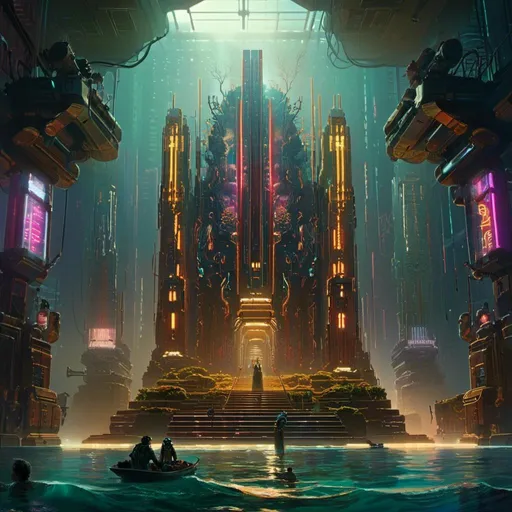 Prompt: A threatening sinister monolith 
full of multicolored circuitry carvings shedding flaring volumetric light shafts in the darkness of gloomy underwater coral reef 

, a stunning John Avon masterpiece in <mymodel> retro-futuristic sci-fi arc deco artstyle by Anders Zorn and Joseph Christian Leyendecker 

, neat and clear tangents full of negative space 

, ominous dramatic lighting with detailed shadows and highlights enhancing depth of perspective and 3D volumetric drawing

, colorful vibrant painting in HDR with shiny shimmering reflections