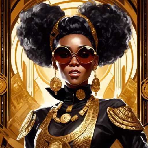 Prompt: A <mymodel> a concept character design portrait of janelle monae as  an afrofuturistic african swindler with  round sunglasses making a malicious silly smile while lurking in the darkness

, a stunning Alphonse Mucha masterpiece in brutal vintage art deco artstyle by Anders Zorn and Joseph Christian Leyendecker 

, neat and clear tangents full of negative space 

, ominous dramatic lighting with detailed shadows and highlights enhancing depth of perspective and 3D volumetric drawing

, colorful vibrant painting in HDR with shiny shimmering reflections