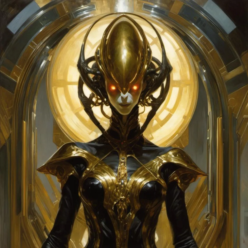 Prompt: An ominous  and gloomy  <mymodel> portrait of an  alien 
 warframe glowing in the darkness

, a  stunning Peter Gric's masterpiece by Anders  Zorn and Joseph Christian Leyendecker 

, neat and clear  tangents  full of negative space