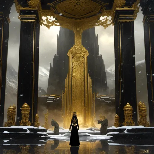 Prompt: A <mymodel> a concept environment art landscape  

of a gloomy and somber 
snowy thundra

with a lustrous towering monolith ark 

made of black marble and  golden ornaments 

with it's reflections shedding flaring volumetric light shafts throughout the darkness 

of a threatening sinister artic wasteland engulfed by a snowstorm

, a stunning Alphonse Mucha masterpiece in delicate barroque rococo artstyle by Anders Zorn and Joseph Christian Leyendecker 

, neat and clear tangents full of negative space 

, ominous dramatic lighting with detailed shadows and highlights enhancing depth of perspective and 3D volumetric drawing

, colorful vibrant painting in HDR with shiny shimmering reflections