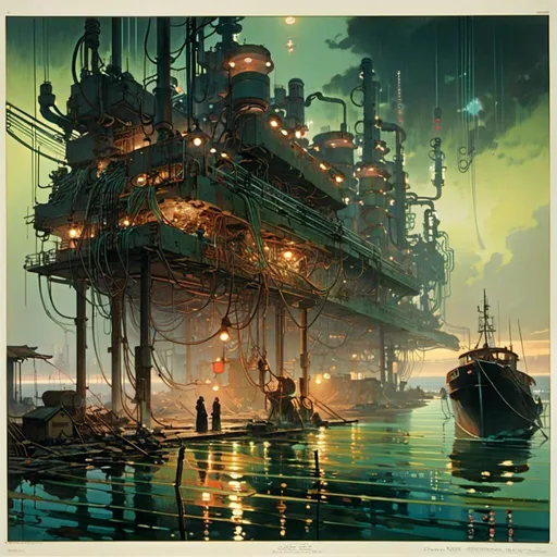 Prompt: A <mymodel> landscape artwork of ominous and gloomy 

docks

on a doomed  seashore

full of scattered hoses and pipes

with multicolored neon circuitry glowing in the darkness

, a stunning Alphonse Mucha's masterpiece in  sci-fi retro-futuristic art deco artstyle by Anders Zorn and Joseph Christian Leyendecker

, neat and clear tangents full of negative space 

, a dramatic lighting with detailed shadows and highlights enhancing depth of perspective and 3D volumetric drawing

, a  vibrant and colorful high quality digital  painting in HDR