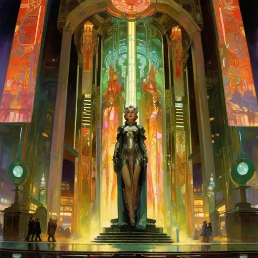 Prompt: An ominous and gloomy 

monolith 

full of multicolored neon circuitry glowing in the darkness 

of a doomed plaza 

, a stunning Alphonse Mucha's masterpiece in <mymodel> sci-fi retro-futuristic  art deco artstyle by Anders Zorn and Joseph Christian Leyendecker

, neat and clear tangents full of negative space 

, a dramatic lighting with detailed shadows and highlights enhancing depth of perspective and 3D volumetric drawing

, a  vibrant and colorful high quality digital  painting in HDR