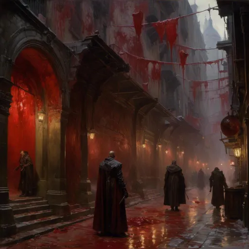 Prompt: A threatening somber alley in the middle of a gloomy city made of  flesh full bulging veins and oozing  blood

, a stunning Donato Giancola masterpiece in <mymodel> gothic sci-fi artstyle by Anders Zorn and Joseph Christian Leyendecker 

, neat and clear tangents full of negative space 

, ominous dramatic lighting with detailed shadows and highlights enhancing depth of perspective and 3D volumetric drawing

, colorful vibrant painting in HDR