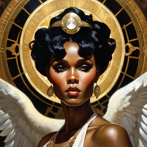Prompt: A beautiful close-up portrait 

of the curvy and lustful Janelle Monae 

as an  ominous fierceful holy angel with an angelic halo glowing in the  darkness

, a stunning Alphonse Mucha's masterpiece in <mymodel> barroque rococo artstyle by Anders Zorn and Joseph Christian Leyendecker

, neat and clear tangents full of negative space 

, a dramatic lighting with detailed shadows and highlights enhancing depth of perspective and 3D volumetric drawing

, a  vibrant and colorful high quality digital  painting in HDR