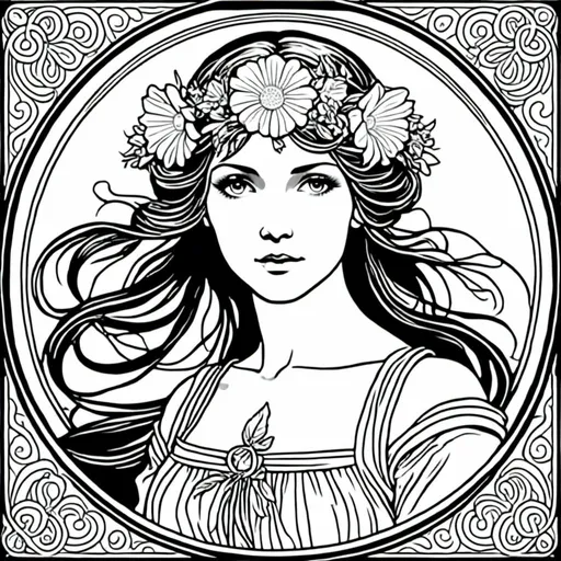 Prompt: A  herbalist 

, a stunning Alphonse Mucha's vector graphics <mymodel> masterpiece in simple black and white coloring book art

, neat and clean composition of perfect geometrical shapes with sharp precisely stabilized lineart 

, neat and clear tangents ful of negative   space