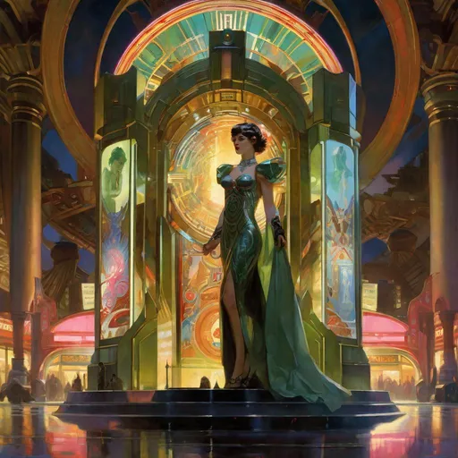 Prompt: An ominous and gloomy 

monolith 

full of multicolored neon circuitry glowing in the darkness 

of a doomed plaza 

, a stunning Alphonse Mucha's masterpiece in <mymodel> sci-fi retro-futuristic  art deco artstyle by Anders Zorn and Joseph Christian Leyendecker

, neat and clear tangents full of negative space 

, a dramatic lighting with detailed shadows and highlights enhancing depth of perspective and 3D volumetric drawing

, a  vibrant and colorful high quality digital  painting in HDR