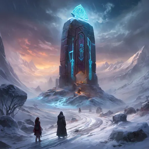 Prompt: A <mymodel> a concept environment art landscape 

of a gloomy and somber snowy thundra 

with a towering magiccal arcane monolith ark full of carved glowing runes and glyphs

shedding flaring volumetric light shafts throughout the darkness 

of a threatening sinister artic wasteland engulfed by a snowstorm

, a stunning Alphonse  Mucha masterpiece in fantasy nouveau artstyle by Anders Zorn and Joseph Christian Leyendecker 

, neat and clear tangents full of negative space 

, ominous dramatic lighting with macabre somber shadows and highlights enhancing depth of perspective and 3D volumetric drawing

, colorful vibrant painting in HDR with shiny shimmering reflections and intricate detailed ambient occlusion