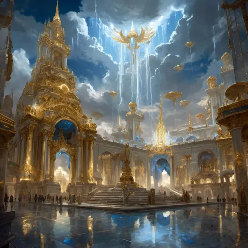 Prompt: A <mymodel> a concept environment art landscape 

of a gloomy and somber plaza

with a lustrous towering divine monolith ark made of white and blue marble full of golden ornaments 

with it's reflections shedding flaring volumetric light shafts throughout the darkness 

of a threatening sinister utopian metropolis paradise 

engulfed by a lightning rainstorm

, a stunning Alphonse  Mucha masterpiece in vintage art deco brutalism artstyle by Anders Zorn and Joseph Christian Leyendecker 

, neat and clear tangents full of negative space 

, ominous dramatic lighting with macabre somber shadows and highlights enhancing depth of perspective and 3D volumetric drawing

, colorful vibrant painting in HDR with shiny shimmering reflections and intricate detailed ambient occlusion