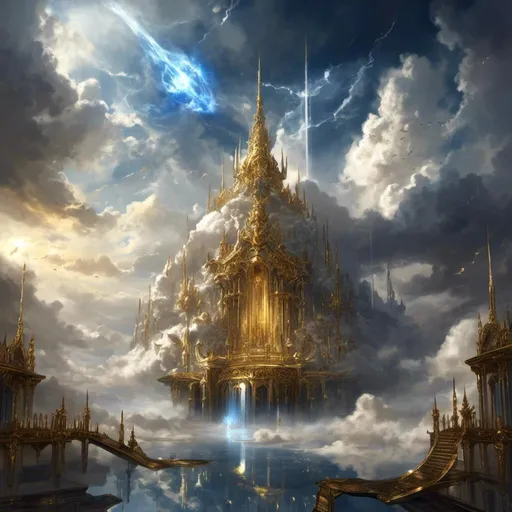 Prompt: A <mymodel> a concept environment art landscape 

of a gloomy and somber 
sky kingdom floating above the clouds  

with a lustrous towering divine monolith ark made of white and blue marble full of golden ornaments 

with it's reflections shedding flaring volumetric light shafts throughout the darkness 

of threatening sinister tempestuous sky

engulfed by a lightning rainstorm

, a stunning Alphonse  Mucha masterpiece in vintage art deco brutalism artstyle by Anders Zorn and Joseph Christian Leyendecker 

, neat and clear tangents full of negative space 

, ominous dramatic lighting with macabre somber shadows and highlights enhancing depth of perspective and 3D volumetric drawing

, colorful vibrant painting in HDR with shiny shimmering reflections and detailed contrasting ambient occlusion