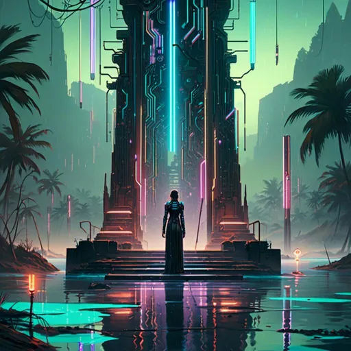 Prompt: A <mymodel> landscape artwork of ominous and gloomy 

obelisk

full of multicolored neon circuit board patterns glowing in the darkness


of a flooded mangroove



, a stunning Alphonse Mucha's masterpiece in  sci-fi retro-futuristic art deco artstyle by Anders Zorn and Joseph Christian Leyendecker

, neat and clear tangents full of negative space 

, a dramatic lighting with detailed shadows and highlights enhancing depth of perspective and 3D volumetric drawing

, a  vibrant and colorful high quality digital  painting in HDR