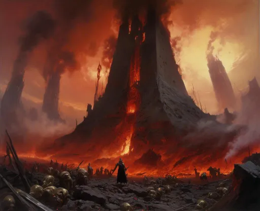 Prompt: The landscape concept environment art of a threatening somber gold and silver monolith in the middle of gloomy  lava field full of charred burning corpses with gory and bloody remains oozing everywhere


, a stunning Donato Giancola masterpiece in <mymodel> gothic sci-fi artstyle by Anders Zorn and Joseph Christian Leyendecker 

, neat and clear tangents full of negative space 

, ominous dramatic lighting with detailed shadows and highlights enhancing depth of perspective and 3D volumetric drawing

, colorful vibrant painting in HDR