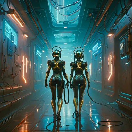 Prompt: A <mymodel> landscape artwork of a threatening  and somber warframe

crossing a foggy corridor

full of hanging hoses and multicolored neon circuit board patterns glowing in the darkness

, a stunning Donato Giancola's masterpiece in  sci-fi retro-futuristic art deco artstyle by Anders Zorn and Joseph Christian Leyendecker

, neat and clear tangents full of negative space 

, ominous dramatic lighting with detailed shadows and highlights enhancing depth of perspective and 3D volumetric drawing

, a  vibrant and colorful high quality digital  painting in HDR