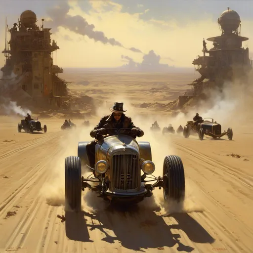 Prompt: A <mymodel> concept art of a luxurious dieselpunk vintage dragster on a road in the middle of gloomy wasteland dunes

, a stunning Donato Giancola masterpiece in post-apocalyptic sci-fi dieselpunk artstyle by Anders Zorn and Joseph Christian Leyendecker 

, neat and clear tangents full of negative space 

, ominous dramatic lighting with detailed shadows and highlights enhancing depth of perspective and 3D volumetric drawing

, colorful vibrant painting in HDR with shiny shimmering reflections