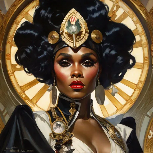 Prompt: A beautiful close-up portrait 

of the curvy and lustful Janelle Monae 

dressed  as a  ominous fierceful holy valkyrie


, a stunning Alphonse Mucha's masterpiece in <mymodel> barroque rococo artstyle by Anders Zorn and Joseph Christian Leyendecker

, neat and clear tangents full of negative space 

, a dramatic lighting with detailed shadows and highlights enhancing depth of perspective and 3D volumetric drawing

, a  vibrant and colorful high quality digital  painting in HDR