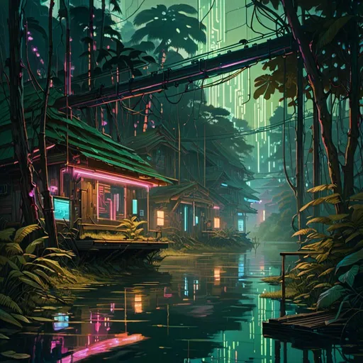 Prompt: A <mymodel> landscape artwork of ominous and gloomy 

jungle

full of multicolored neon circuit board patterns glowing in the darkness


of a flooded swamp



, a stunning Alphonse Mucha's masterpiece in  sci-fi retro-futuristic art deco artstyle by Anders Zorn and Joseph Christian Leyendecker

, neat and clear tangents full of negative space 

, a dramatic lighting with detailed shadows and highlights enhancing depth of perspective and 3D volumetric drawing

, a  vibrant and colorful high quality digital  painting in HDR