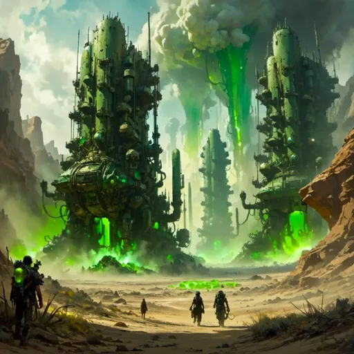 Prompt: A <mymodel> a concept environment art landscape  

of a gloomy and somber 
canyon

with a towering monolith ark 

full of oozing green glass tanks 

shedding flaring volumetric light shafts throughout the darkness 

of a threatening noxious toxic  wasteland desert  engulfed by a sandstorm

, a stunning Donato Giancola masterpiece in post-apocalyptic sci-fi dieselpunk artstyle by Anders Zorn and Joseph Christian Leyendecker 

, neat and clear tangents full of negative space 

, ominous dramatic lighting with detailed shadows and highlights enhancing depth of perspective and 3D volumetric drawing

, colorful vibrant painting in HDR with shiny shimmering reflections