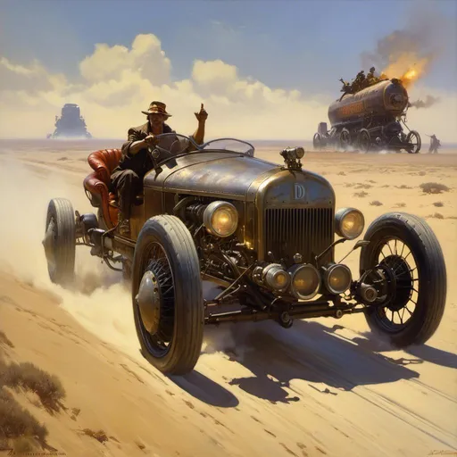 Prompt: A <mymodel> concept art of a luxurious dieselpunk vintage dragster on a road in the middle of gloomy wasteland dunes

, a stunning Donato Giancola masterpiece in post-apocalyptic sci-fi dieselpunk artstyle by Anders Zorn and Joseph Christian Leyendecker 

, neat and clear tangents full of negative space 

, ominous dramatic lighting with detailed shadows and highlights enhancing depth of perspective and 3D volumetric drawing

, colorful vibrant painting in HDR with shiny shimmering reflections