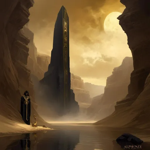 Prompt: A <mymodel> a concept environment art landscape  

of a gloomy and somber 
canyon

with a towering monolith ark 

made of black marble and  golden lustrous ornaments 

with it's reflections shedding flaring volumetric light shafts throughout the darkness 

of threatening sinister wasteland dunes engulfed by a sandstorm

, a stunning Alphonse Mucha masterpiece in delicate barroque rococo artstyle by Anders Zorn and Joseph Christian Leyendecker 

, neat and clear tangents full of negative space 

, ominous dramatic lighting with detailed shadows and highlights enhancing depth of perspective and 3D volumetric drawing

, colorful vibrant painting in HDR with shiny shimmering reflections