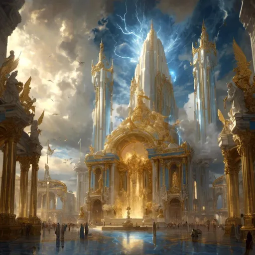 Prompt: A <mymodel> a concept environment art landscape 

of a gloomy and somber plaza

with a lustrous towering divine monolith ark made of white and blue marble full of golden ornaments 

with it's reflections shedding flaring volumetric light shafts throughout the darkness 

of a threatening sinister utopian metropolis paradise 

engulfed by a lightning rainstorm

, a stunning Alphonse  Mucha masterpiece in vintage art deco brutalism artstyle by Anders Zorn and Joseph Christian Leyendecker 

, neat and clear tangents full of negative space 

, ominous dramatic lighting with macabre somber shadows and highlights enhancing depth of perspective and 3D volumetric drawing

, colorful vibrant painting in HDR with shiny shimmering reflections and intricate detailed ambient occlusion