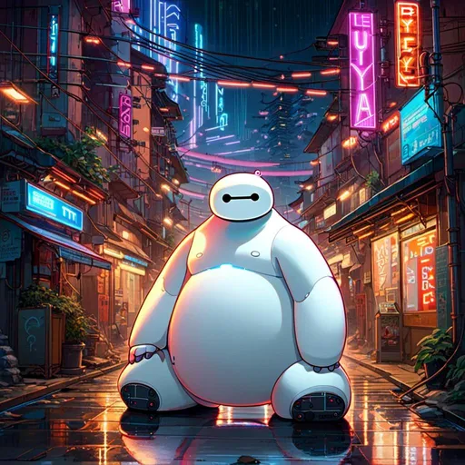 Prompt: A <mymodel> landscape artwork of baymax

 in the middle  
of a gloomy alley

full of multicolored neon circuit board patterns glowing in the darkness

, a stunning Alphonse Mucha's masterpiece in  sci-fi retro-futuristic art deco artstyle by Anders Zorn and Joseph Christian Leyendecker

, neat and clear tangents full of negative space 

, ominous dramatic lighting with detailed shadows and highlights enhancing depth of perspective and 3D volumetric drawing

, a  vibrant and colorful high quality digital  painting in HDR