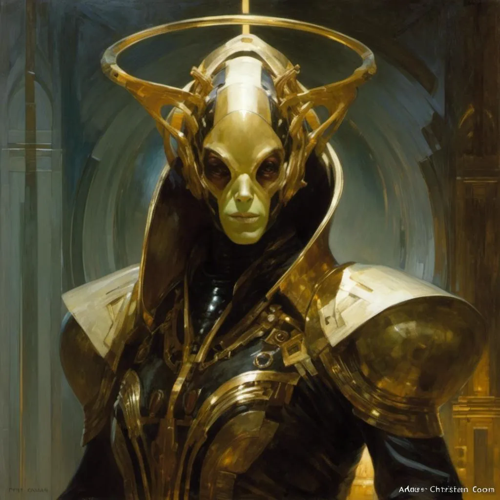 Prompt: An ominous  and gloomy  <mymodel> portrait of an  alien 
 warframe glowing in the darkness

, a  stunning Peter Gric's masterpiece by Anders  Zorn and Joseph Christian Leyendecker 

, neat and clear  tangents  full of negative space