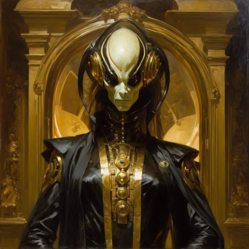 Prompt: An ominous  and gloomy  <mymodel> portrait of an  alien 
 warframe glowing in the darkness

, a  stunning Peter Gric's masterpiece by Anders  Zorn and Joseph Christian Leyendecker 

, neat and clear  tangents  full of negative space